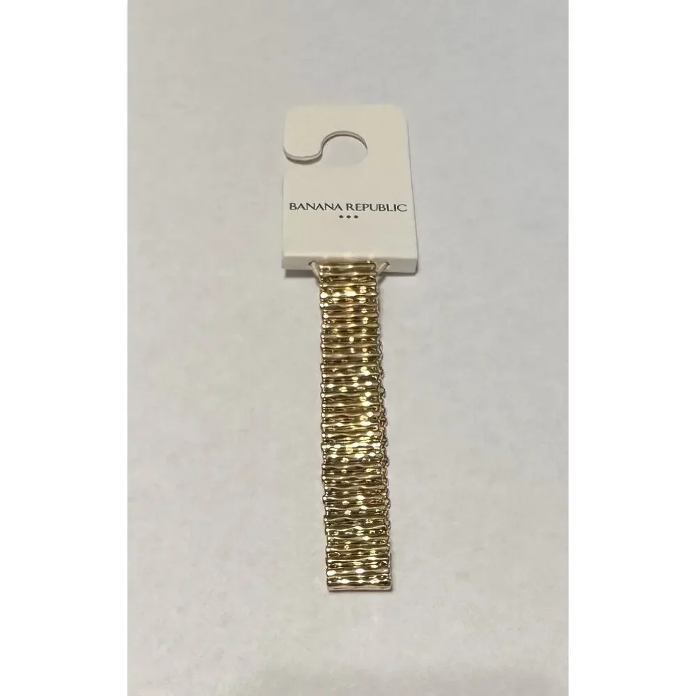 Banana Republic Gold Tone Metal Elastic Stretch Cuff Bracelet One Size NWT